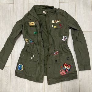 Army jacket with colorful patches XS